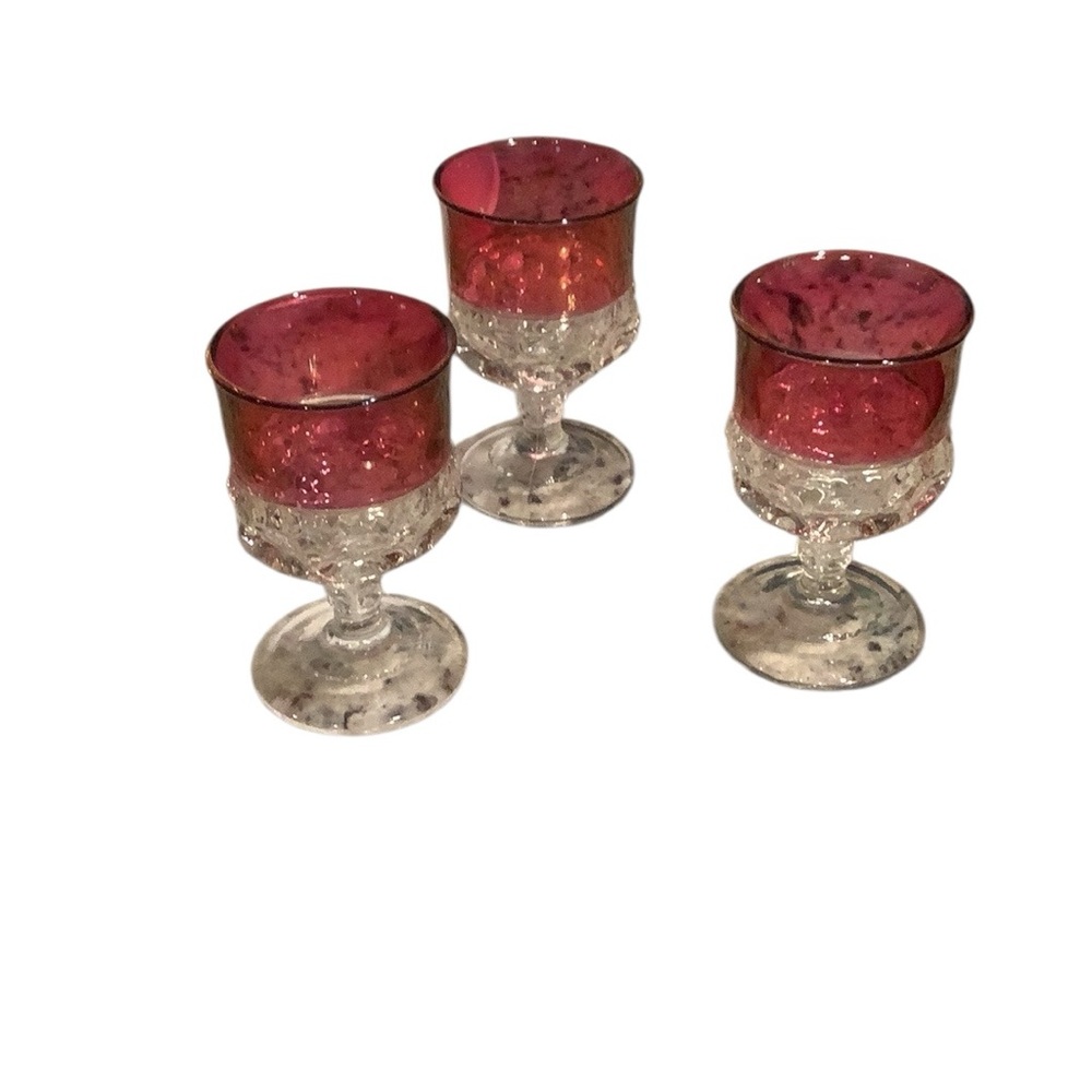 King's Crown Thumbprint Cranberry Flashed Glass Water Goblets - Picture 6 of 6